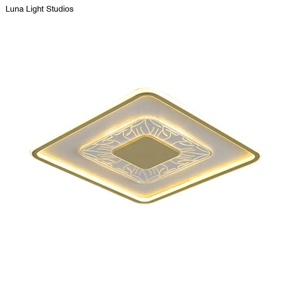 Gold Led Metal Flush Ceiling Lamp - 16’/19.5’ Simple Design Square/Round Fixture