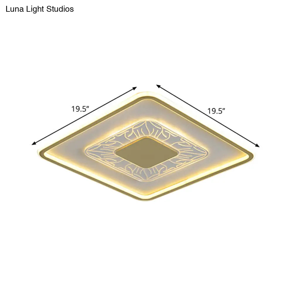 Gold Led Metal Flush Ceiling Lamp - 16’/19.5’ Simple Design Square/Round Fixture