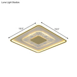 Gold Led Metal Flush Ceiling Lamp - 16’/19.5’ Simple Design Square/Round Fixture