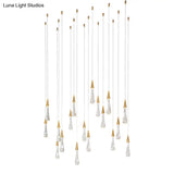 Gold Led Pendant Light: Clear Crystal Glass Waterdrop Suspension Lamp For Dining Room Décor