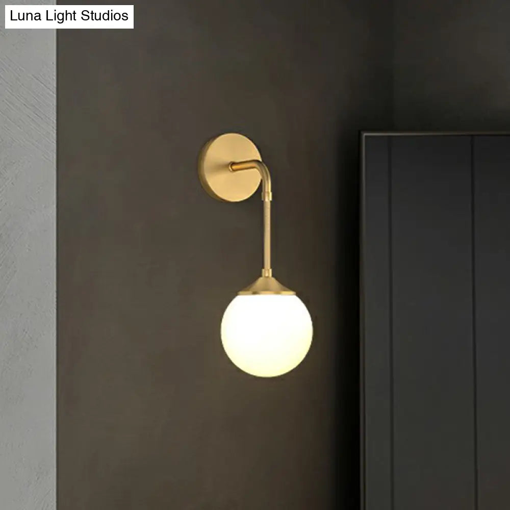 Gold Led Wall Lamp: Minimalist Cream Glass Sconce Light For Dining Room
