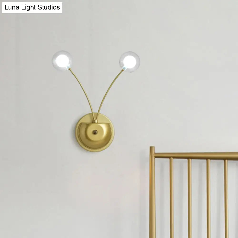 Gold Led Wall Mounted Bedroom Light With Clear Glass Shade - Set Of 2 Bulbs
