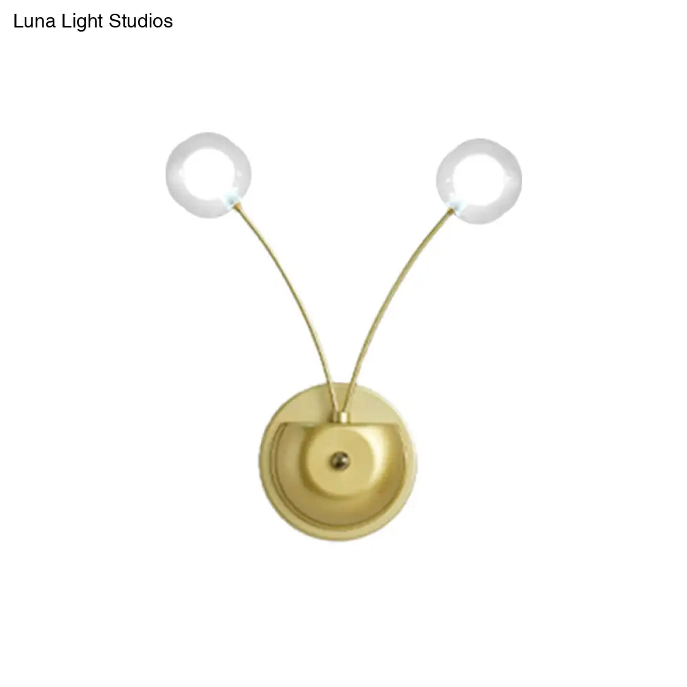 Gold Led Wall Mounted Bedroom Light With Clear Glass Shade - Set Of 2 Bulbs