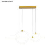 Gold Linear And Ring Led Island Chandelier For Dining Room With Simplicity Acrylic Design