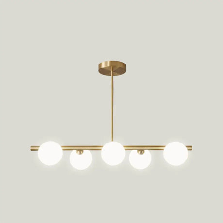 Gold Linear Island Pendant Light With Spherical Glass Shade - Perfect For Dining Table And