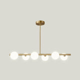 Gold Linear Island Pendant Light With Spherical Glass Shade - Perfect For Dining Table And
