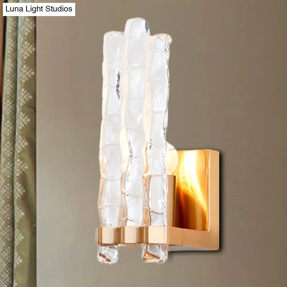 Gold Loft Wall Sconce With Textured Glass Shade - 1 Light Flush Mount Lighting