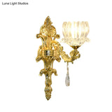 Gold Lotus Wall Mount Sconce With Clear Crystal Shade - Mid Century Light Fixture