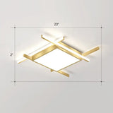 Gold Metal Bedroom Ceiling Light - Minimalist Square Flush Mount Fixture / 23’ White
