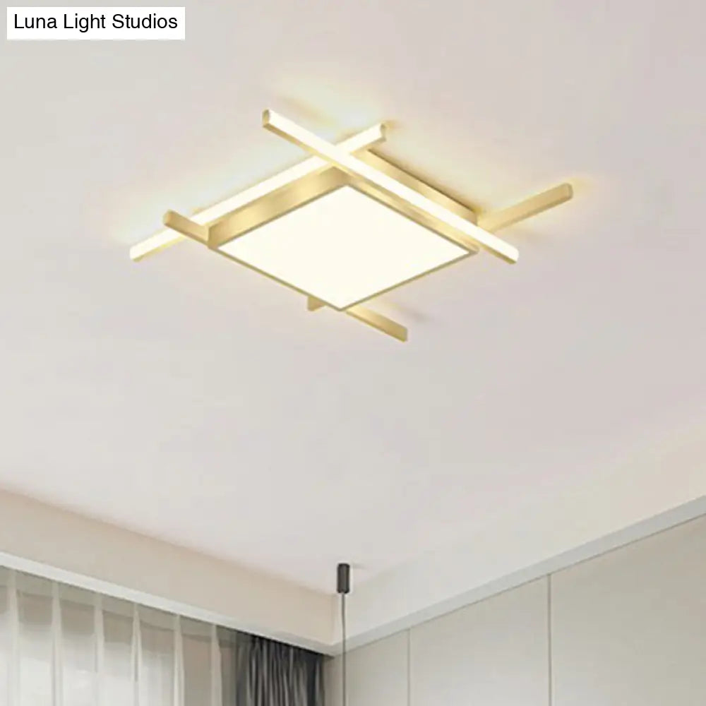 Gold Metal Bedroom Ceiling Light - Minimalist Square Flush Mount Fixture