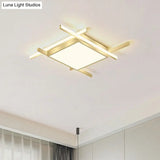 Gold Metal Bedroom Ceiling Light - Minimalist Square Flush Mount Fixture