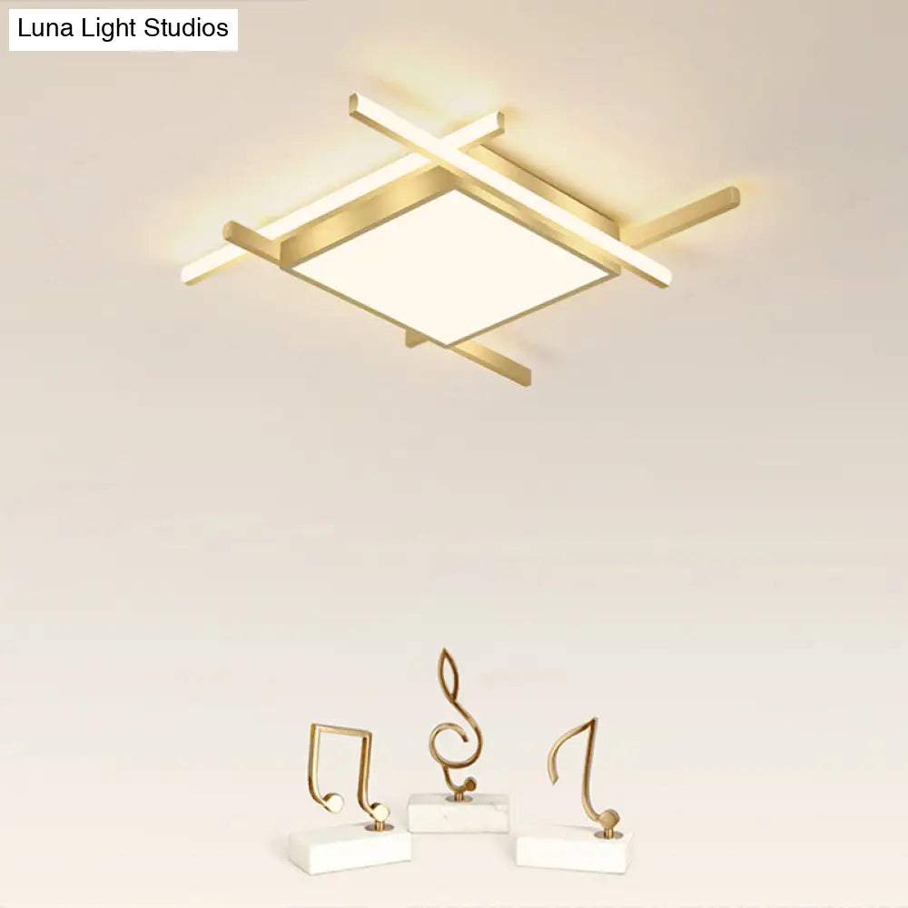 Gold Metal Bedroom Ceiling Light - Minimalist Square Flush Mount Fixture