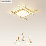 Gold Metal Bedroom Ceiling Light - Minimalist Square Flush Mount Fixture
