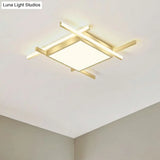 Gold Metal Bedroom Ceiling Light - Minimalist Square Flush Mount Fixture