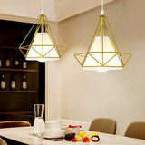Gold Metal Cage Pendant Ceiling Light - Nordic Design 1 Bulb Dining Room Suspension / With Shade