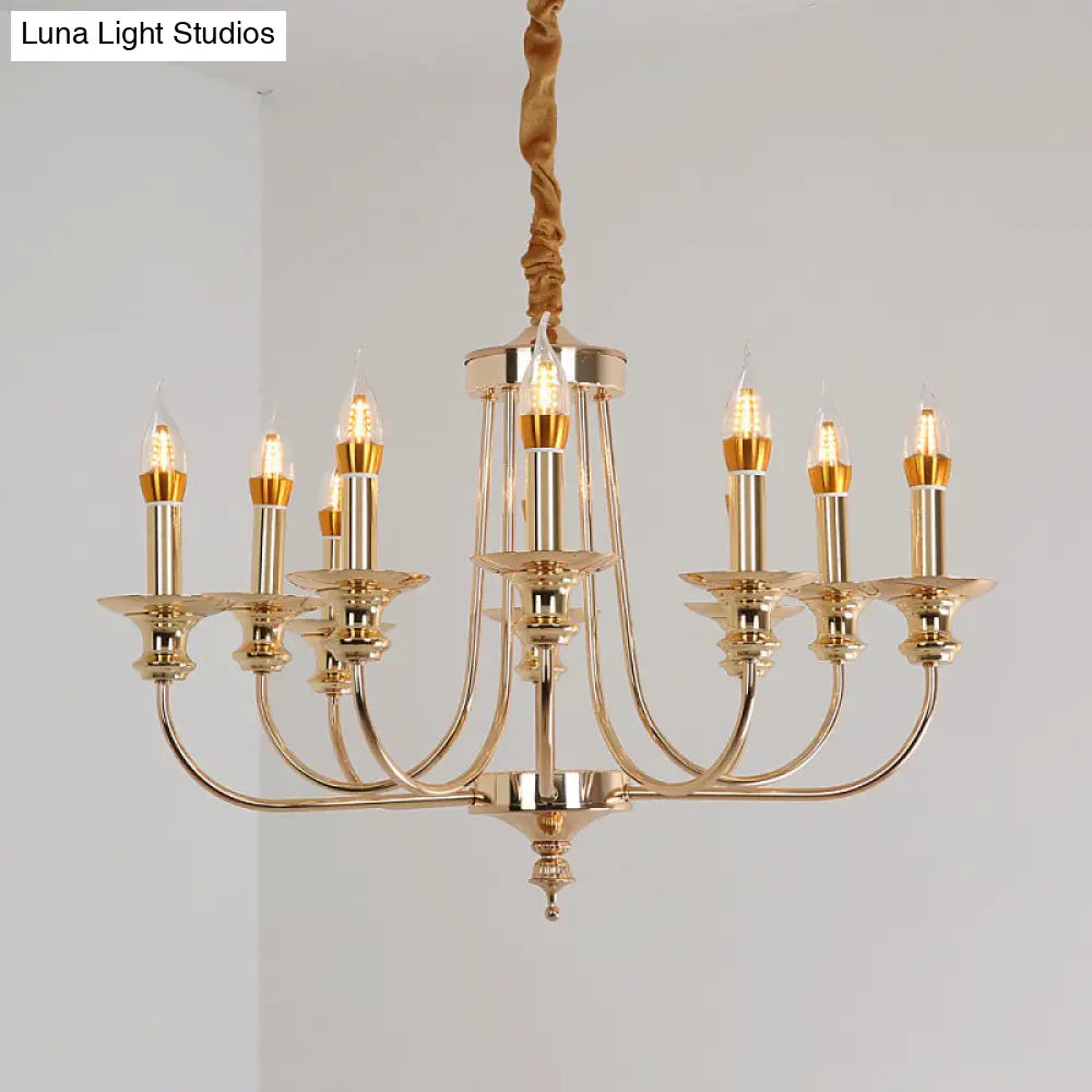 Gold Metal Chandelier With 10 Classic Lights - Dining Room Pendant Lighting