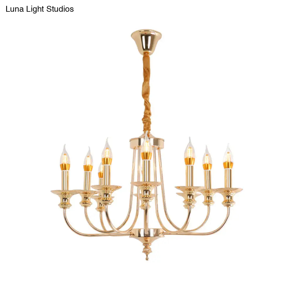 Gold Metal Chandelier With 10 Classic Lights - Dining Room Pendant Lighting