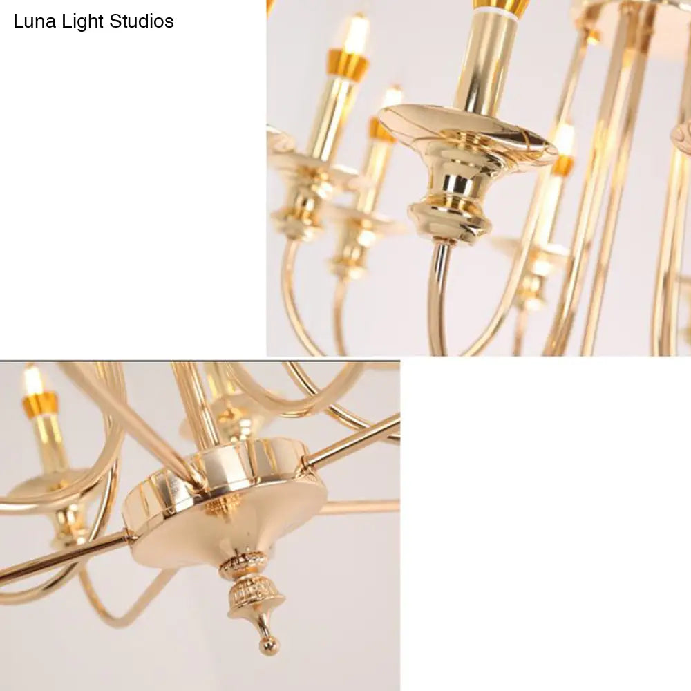 Gold Metal Chandelier With 10 Classic Lights - Dining Room Pendant Lighting