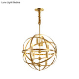 Gold Metal Chandelier With Globe Cage - Classic Pendant Lighting For Dining Room 4/6/8 Lights