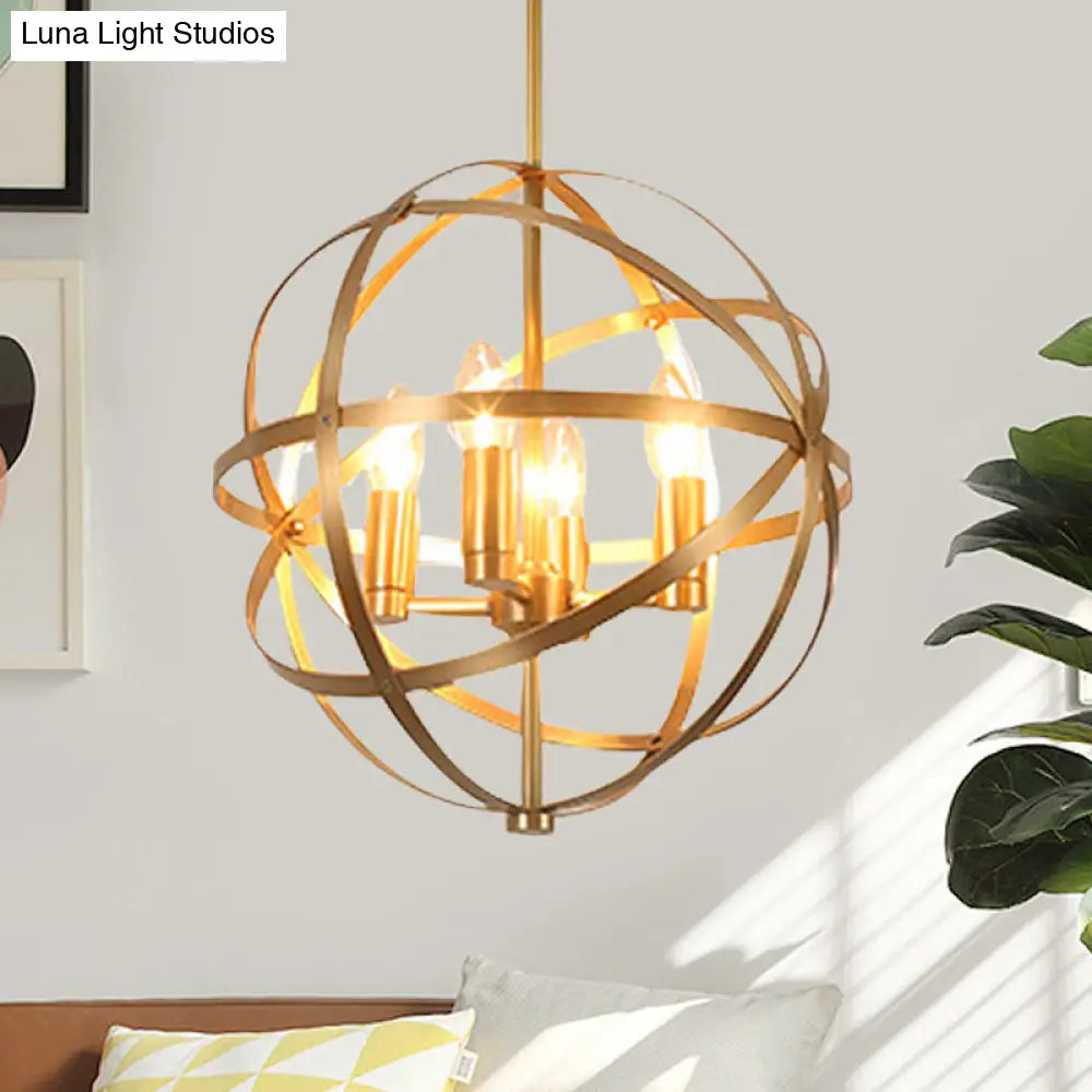 Gold Metal Chandelier With Globe Cage - Classic Pendant Lighting For Dining Room 4/6/8 Lights
