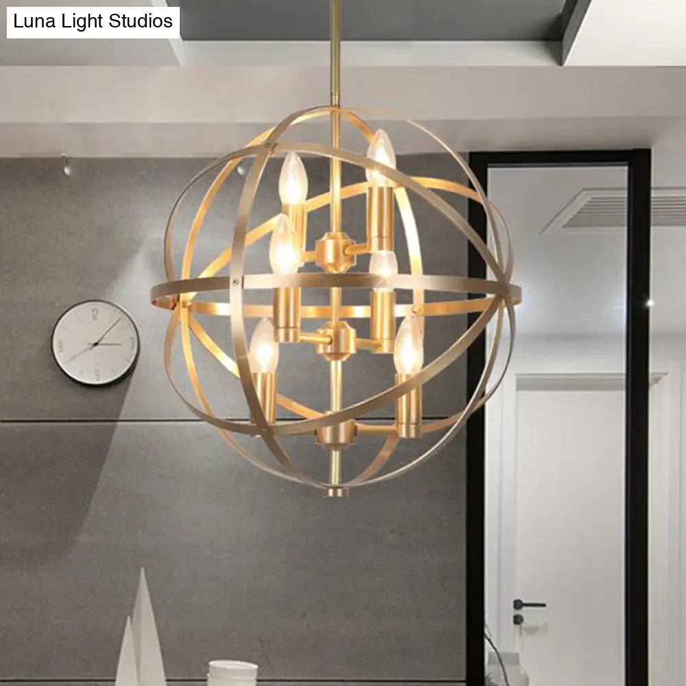 Gold Metal Chandelier With Globe Cage - Classic Pendant Lighting For Dining Room 4/6/8 Lights