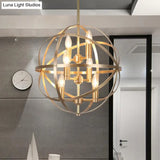 Gold Metal Chandelier With Globe Cage - Classic Pendant Lighting For Dining Room 4/6/8 Lights