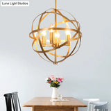Gold Metal Chandelier With Globe Cage - Classic Pendant Lighting For Dining Room 4/6/8 Lights