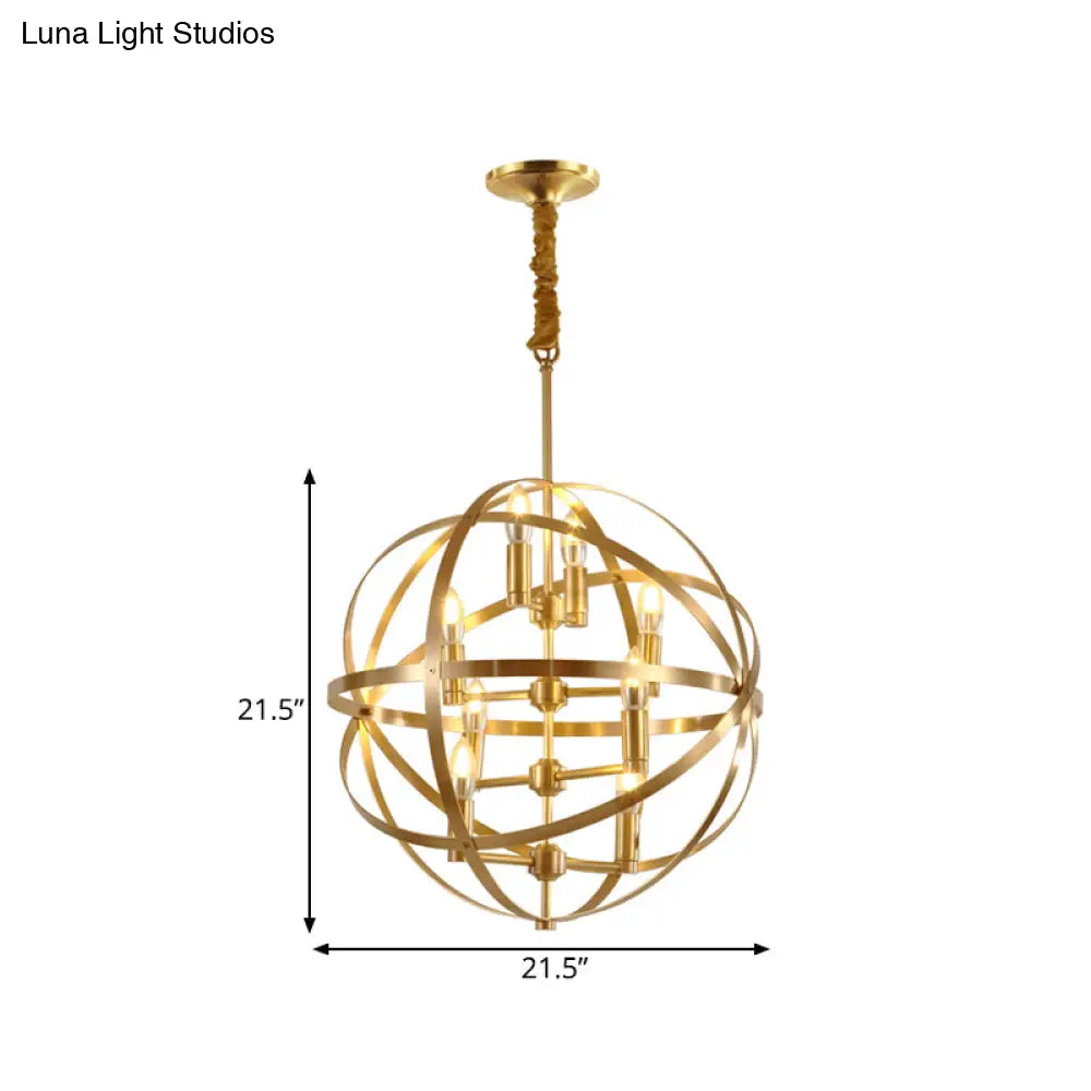 Gold Metal Chandelier With Globe Cage - Classic Pendant Lighting For Dining Room 4/6/8 Lights