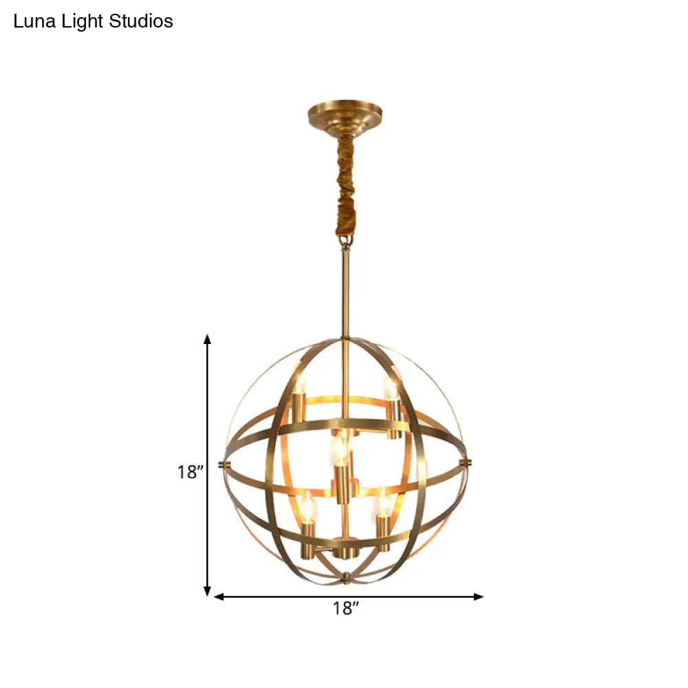 Gold Metal Chandelier With Globe Cage - Classic Pendant Lighting For Dining Room 4/6/8 Lights