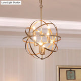 Gold Metal Chandelier With Globe Cage - Classic Pendant Lighting For Dining Room 4/6/8 Lights