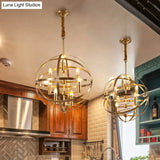Gold Metal Chandelier With Globe Cage - Classic Pendant Lighting For Dining Room 4/6/8 Lights