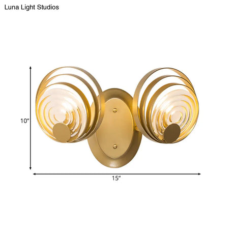 Gold Metal Circle Wall Lamp Sconce: Traditional Bedside Light With 1/2 Bulbs
