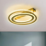 Gold Metal Dual Ring Flush Led Ceiling Light For Bedroom - 16/19.5 Wide