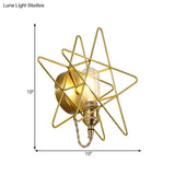 Gold Metal Exposed Bulb Wall Lamp With Star Cage - Colonialist 1 Head Sconce Light For Living Room