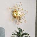 Gold Metal Exposed Bulb Wall Lamp With Star Cage - Colonialist 1 Head Sconce Light For Living Room