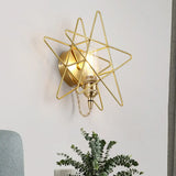 Gold Metal Exposed Bulb Wall Lamp With Star Cage - Colonialist 1 Head Sconce Light For Living Room