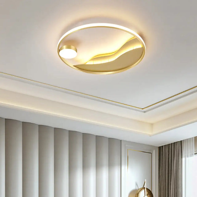 Gold Metal Flush Mount Led Ceiling Light For Minimalistic Abstract Bedroom Art