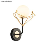 Gold Metal Frame Cream Glass Orb Wall Light Fixture - Contemporary 1-Light Lamp