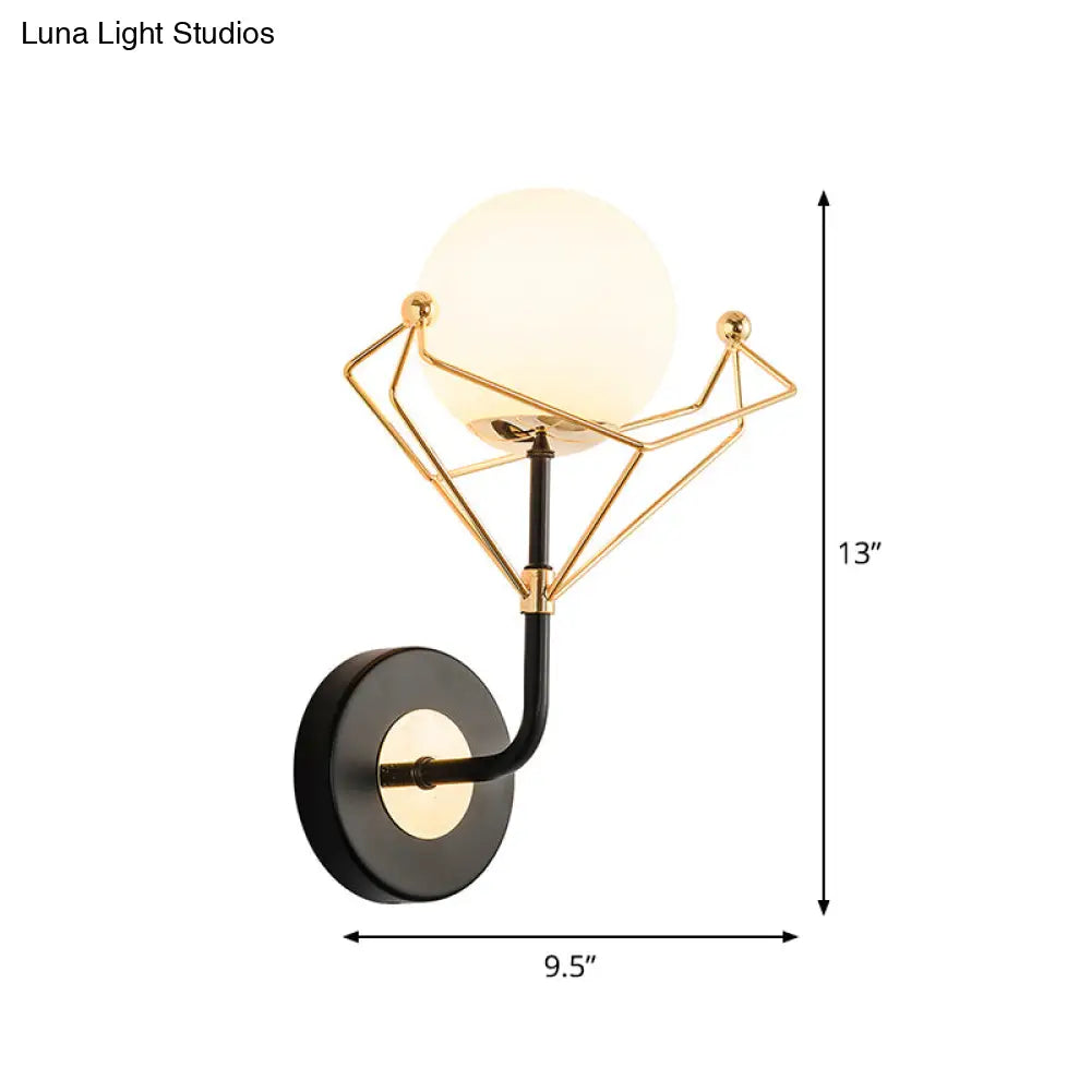 Gold Metal Frame Cream Glass Orb Wall Light Fixture - Contemporary 1-Light Lamp