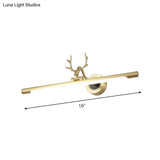 Gold Metal Led Bathroom Vanity Light With Antler Deco
