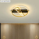 Gold Metal Led Flush Mount Ceiling Light Fixture With Modern Inner Oval Design 16.5’/20.5’ Width