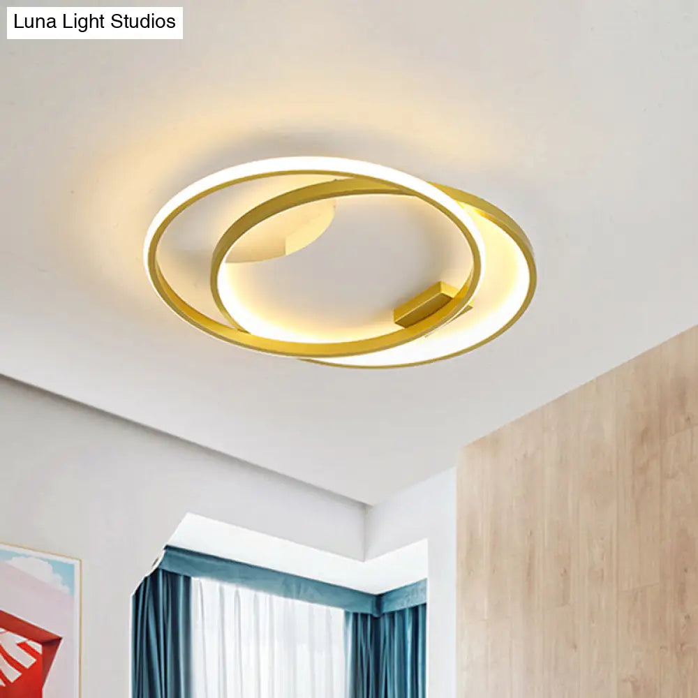 Gold Metal Led Flush Mount Ceiling Light With Modern Dual Ring Design For Bedrooms