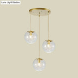 Gold Metal Line Deco Pumpkin Ball Pendant With Clear Glass - 3-Light Minimalist Hanging Lamp For