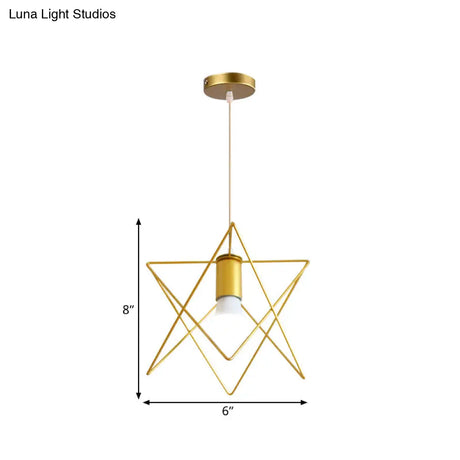 Gold Metal Pendant Light With Globe/Hexagon Cage Shade For Dining Room