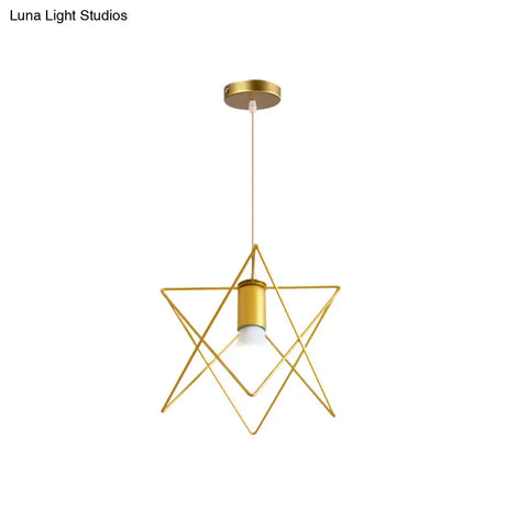 Gold Metal Pendant Light With Globe/Hexagon Cage Shade For Dining Room