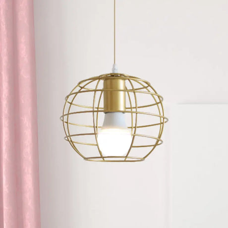 Gold Metal Pendant Light With Globe/Hexagon Cage Shade For Dining Room / Globe