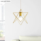 Gold Metal Pendant Light With Globe/Hexagon Cage Shade For Dining Room