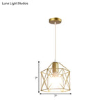 Gold Metal Pendant Light With Globe/Hexagon Cage Shade For Dining Room