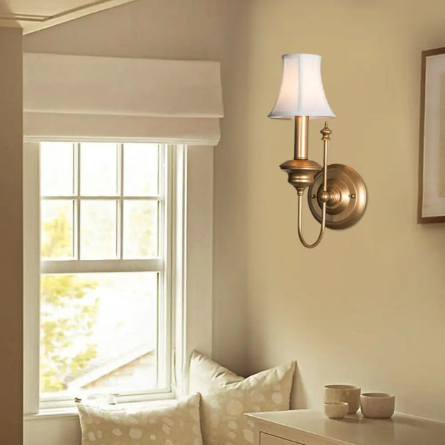 Gold Metal Sconce 1-Light Rustic Wall Mounted Light Fixture With Bell Shade For Bedroom