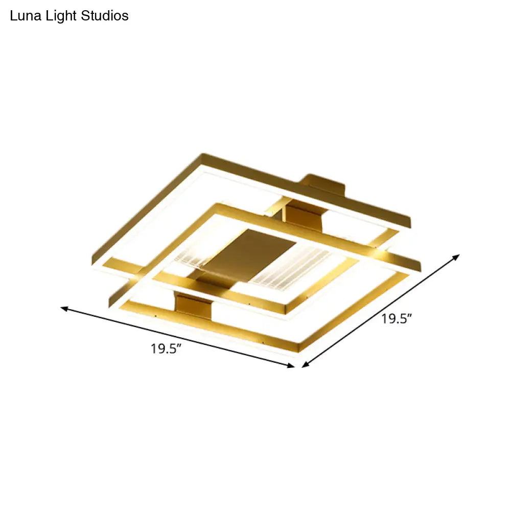 Gold Metal Square Ceiling Flush Led Mount Lamp Fixture With 3 Color Light Options